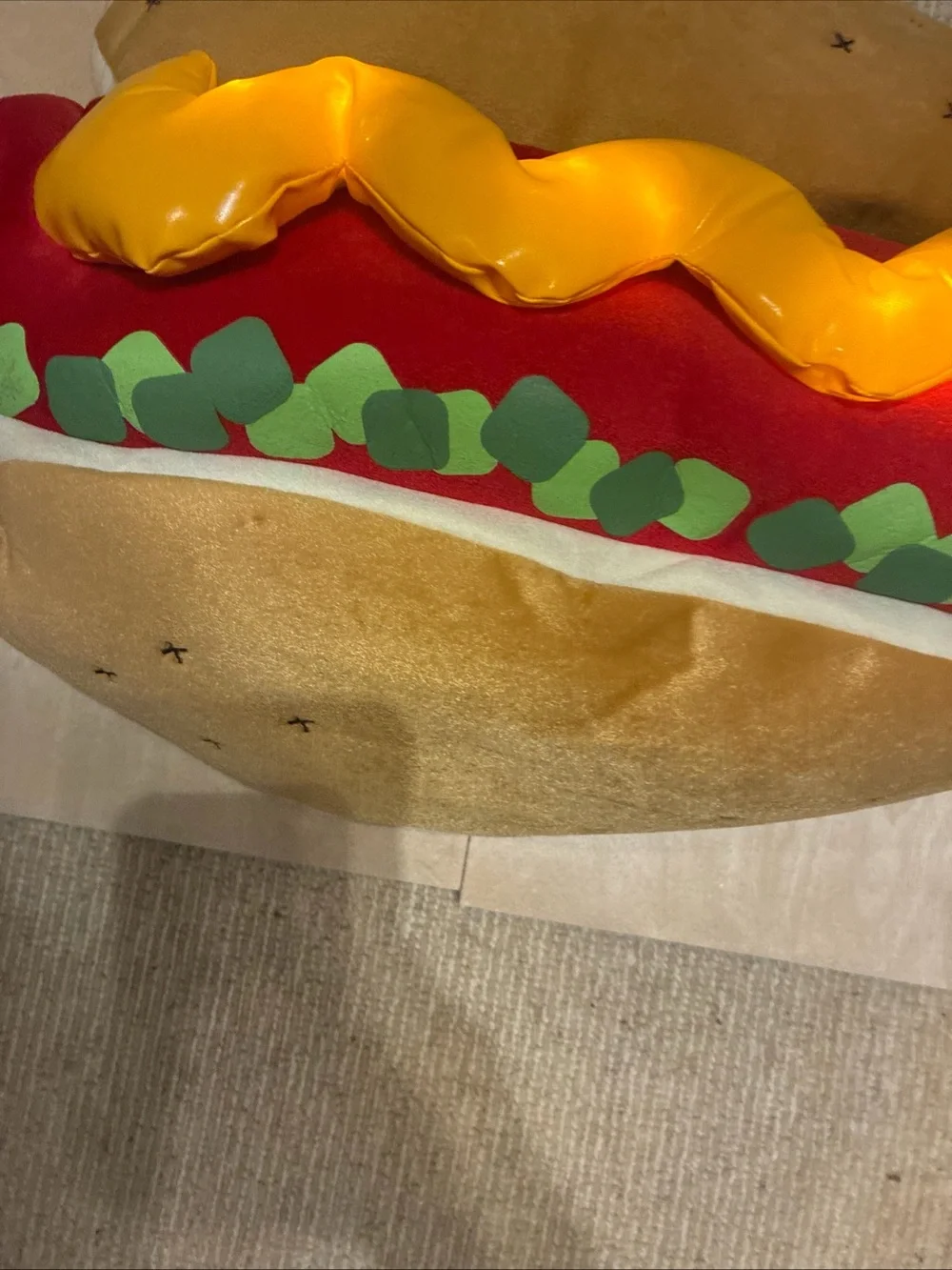 Plush Hot Dog Costume  Red Ketchup Detail Lights Up Size Medium